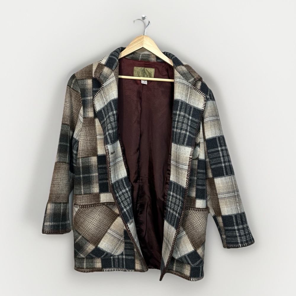 JL Colebrook Women's Medium‎ Plaid Patchwork Button Up Coat Lined Wool Blend - Picture 8 of 8